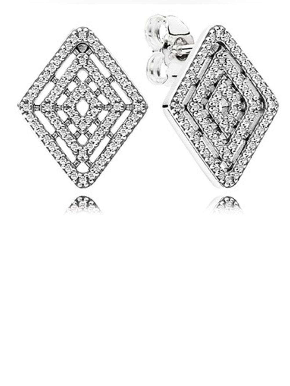 Pandora Sterling Silver Geometric Lines Clear CZ Stud Earrings